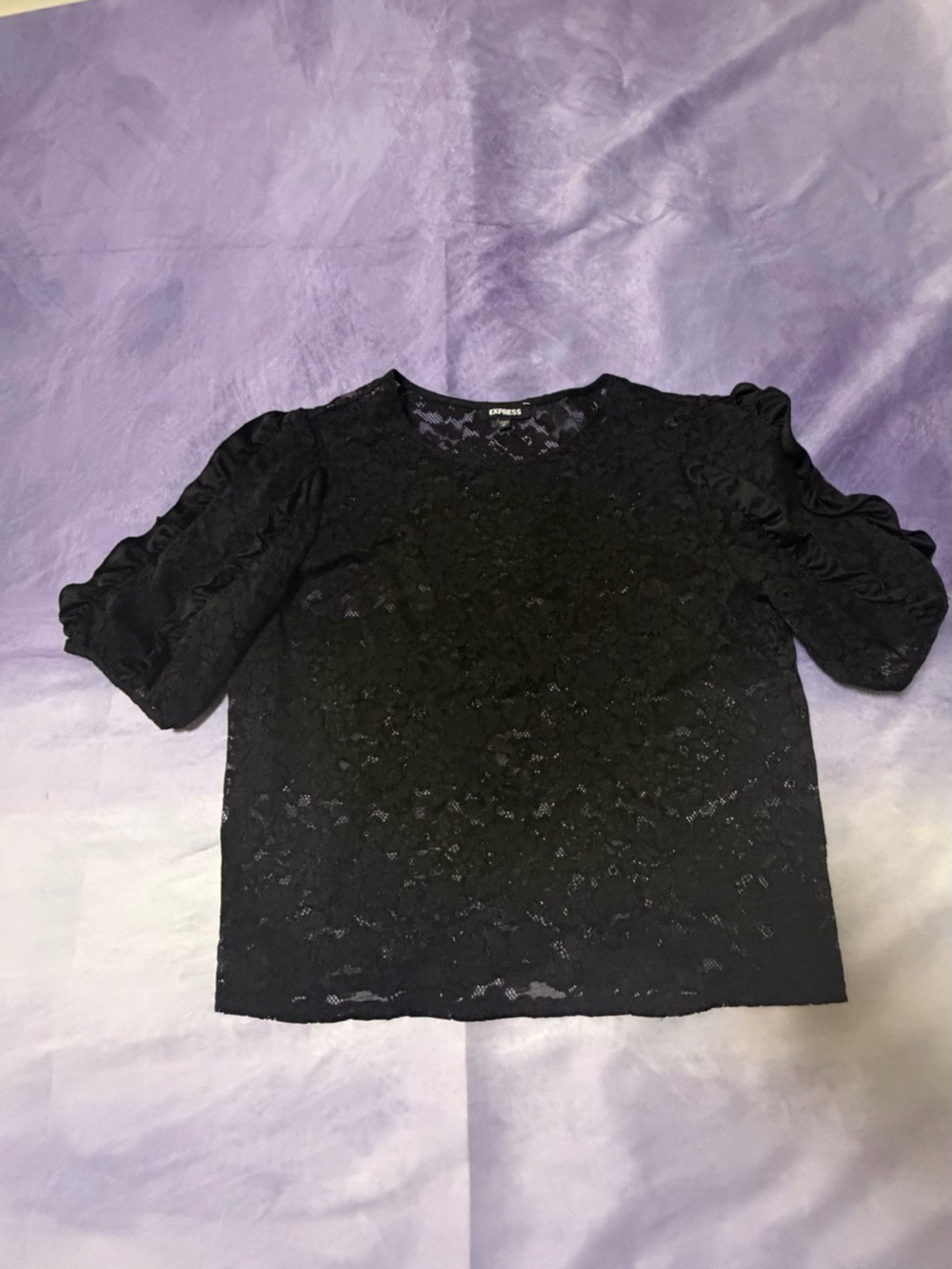 Express Black Lace Puff-Sleeve Blouse